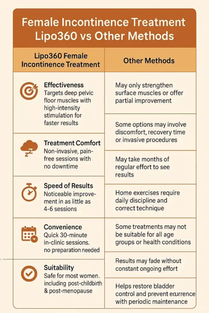 Comprehensive Guide To Female Incontinence Treatment Options 1 Table showing benefits of incontinence treatment Walthams Cross
