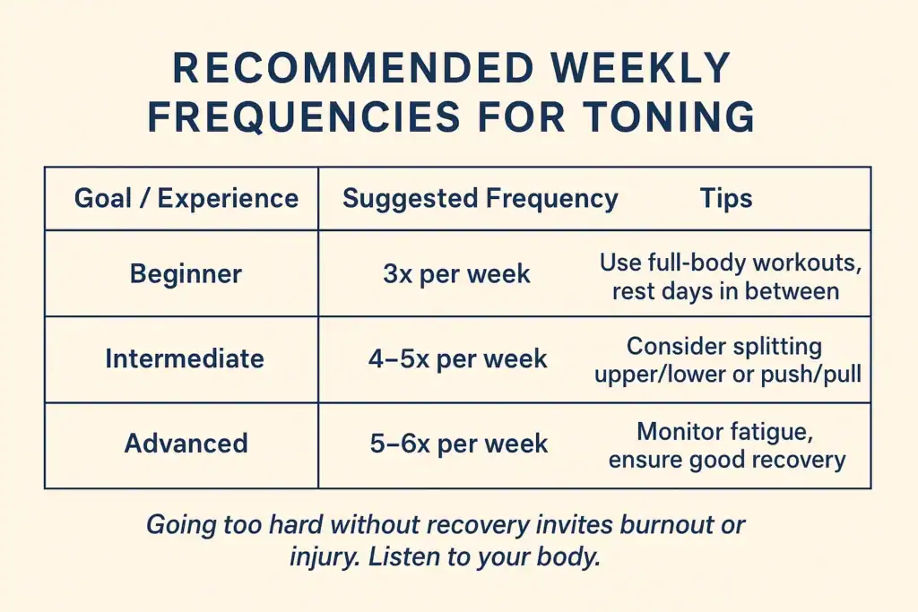 Achieving the Perfect Tone: How Often Should You Exercise for Results? 2 Graphic to show how often you should do exercise to help with toning Walthams Cross